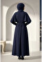 Cape Detailed Belted Hijab Dress 2291-03 Navy Blue - 5
