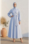 Side Tie Striped Buttoned Hijab Dress 0349-03 Blue