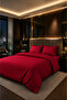Aurelia Linea Red 100% Cotton Satin Striped Double Duvet Cover Set