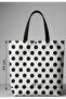 Women's Black and White Polka Dot Patterned Canvas / Fabric Shoulder and Shopping Bag - Tote Bag / Polka Dot Shopper Bag - 2