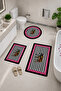 Non-Slip Based Washable 3-Piece Round Elephant Pattern Bath Mat and Toilet Set - Modern Bathroom Rug