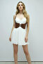 Brown Faux Leather Body Corset with Buckles - 5