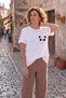 Premium Cute Panda Printed Oversize Unisex T-Shirt 100% Cotton Minimal Kawaii White T-Shirt - 2