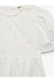 Cotton Beaded Embroidered Crew Neck Short Sleeve Balloon Sleeve Blouse - 6