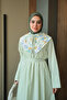 Women's Detachable Collar Patterned Waist Tie Dress Green - 6