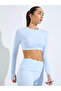 Blue Thumbhole Detail Ls Crop Top And Broad Waist Flared Pants Set - 2