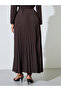 Brown Pleated Flared Maxi Skirt - 4