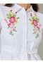 White Floral Embroidered 3/4 Sleeves Midi Shirt Dress - 4