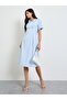 Blue Solid A-Line Midi Dress With Fold Pleat
