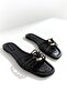 Brisa Black Leather Buckle Detailed Women's Slippers