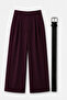 Women's Pearl Belted Palazzo Oversize Wide Cut Flowy Lycra Pants with Belt - 7