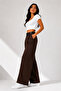 Women's Pearl Belted Palazzo Oversize Wide Cut Flowy Lycra Pants with Belt - 3