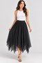 Mzr Black Asymmetrical Cut Tulle Skirt High Waist Lined Stylish Women's Skirt
