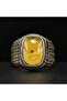 925 Antimony Silver Amber Ring – 11.25x24mm Butterscotch Cabochon Men's Ring 7.5g - 6