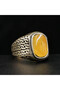 Antimony Silver Amber Ring – 10.5x22.5mm Honey Yellow Cabochon Men's Ring 6.5g - 2