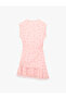 Slim Fit Crew Neck Draped Asymmetrical Cut Floral Mini Tulle Dress - 2