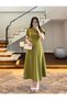 Green Crew Neck Dress with Belted Sleeve Detail - 5