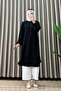Saadet Tunic Ayrobin Fabric Women's Black Collar Openable Buttoned Elastic Sleeves Comfortable Cut Tunic