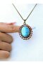 Natural Stone Turquoise Authentic Women's Necklace with Natural Stone 45 cm Chain Euk13F