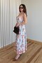Blue - Orange Floral Patterned Dress - 4218 - 5