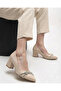 Women's Stone Detailed Closed-Front 6 cm Thick Heeled Shoes - 3