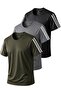 3-Piece Sleeve Stripe Quick Dry Breathable Fabric Sports T-Shirt