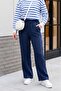 Muslin Pants with Lace Detail and Pockets and Elastic Waist - Dark Blue