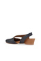 Navy Blue Leather Women's Heeled Sandals - 4