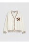 Lcw Kids Ecru V-Neck Embroidered Girls' Knitwear Cardigan - 2