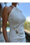 Ecru Side Buckle Halter Neck Dress - 4