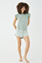 Mini Rabbit and Glitter Lettering Printed Viscose Off-Shoulder Shorts Pajama Set with Ruffle Detail on Sleeves and Waist - 2