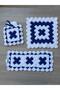 Hand Knitted 3-Piece Bath Washcloth Set - Dowry Pouch, Long and Square Washcloth Set Blue and White