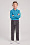 Boys' Turquoise Long Sleeve Polo Collar T-Shirt Smoked Ribbed Waist Canvas School Pants Bottom - Top Set School Outfit - 2