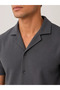Men's Crepe Fabric Breathable Short Sleeve Shirt with Pocket Shorts Set - Smoked - 2