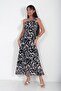 Women's Helentek Shoulder Buckle Detailed Lined Ethnic Pattern Long Chiffon Dress - 2