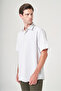 White-Beige Hard Collar Short Sleeve Pocketed Comfort Fit Cotton Shirt 1004260189