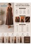 93% Viscose 7% Linen Halter Neck Long Dress Back Tie Brown Women's Summer Dress - 3