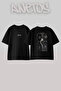 Elif Harfi Design Back Printed Cotton Black Oversize T-Shirt