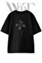 Lily Design Printed Unisex Black Oversize T-Shirt