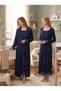 New Season Navy Blue Elegant Lace Detailed Buttoned Design Long Sleeve 100% Cotton Maternity Pajamas Nightgown Set - 6
