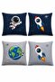 Navy Blue Gray Space and Astronaut Patterned 4-Piece Children's and Baby Throw Pillow Cover Set - 3