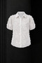 Ecru Three-Dimensional Floral Embroidered Cotton Short Sleeve Shirt