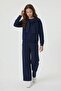 Navy Blue Stone Detailed Scarf and Wide-Legged Trousers Girls' Set 24706 - 3