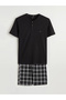 Black Standard Mold Men's Shorts Pajama Set - 5