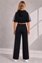 Women's Hooded Zipper Short Sleeve Crop Top High Waist Wide Leg Stripe Detailed Tracksuit Set - 6