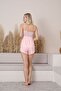 Women's Pink Special Ornate Lace Design Strap Robe 3-Piece Pajama Set Dowry Set - 4