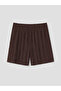 Brown Textured Women's Shorts with Elastic Waist - 4