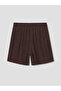 Brown Textured Women's Shorts with Elastic Waist - 5