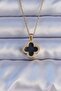 316L Steel Gold Color Black Enamel Zircon Stone Clover Figured Necklace - 2