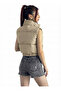 Women's Beige Stand-Up Collar Double Pocket Crop Vest - 2